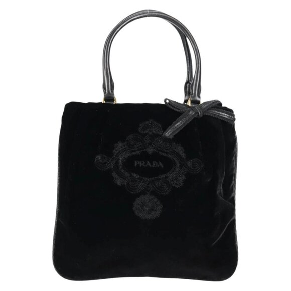 PRADA Hand Bag Velor Black Gold Auth 132428V - Picture 2 of 16